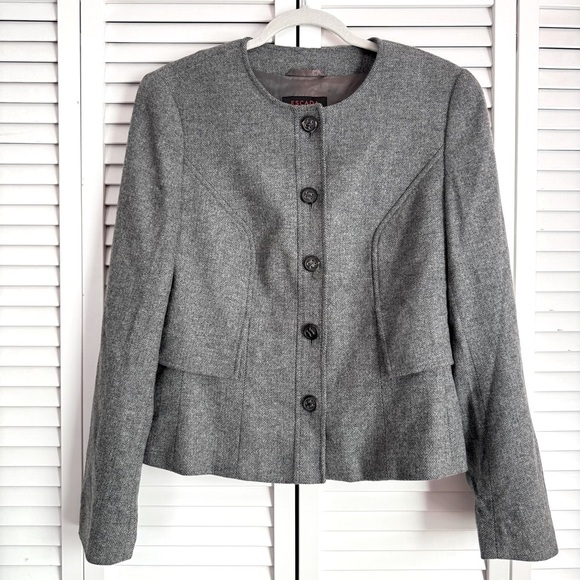 Escada Wool Collarless Layered Button Closure Gray Jacket Blazer Size 40 - Picture 1 of 11